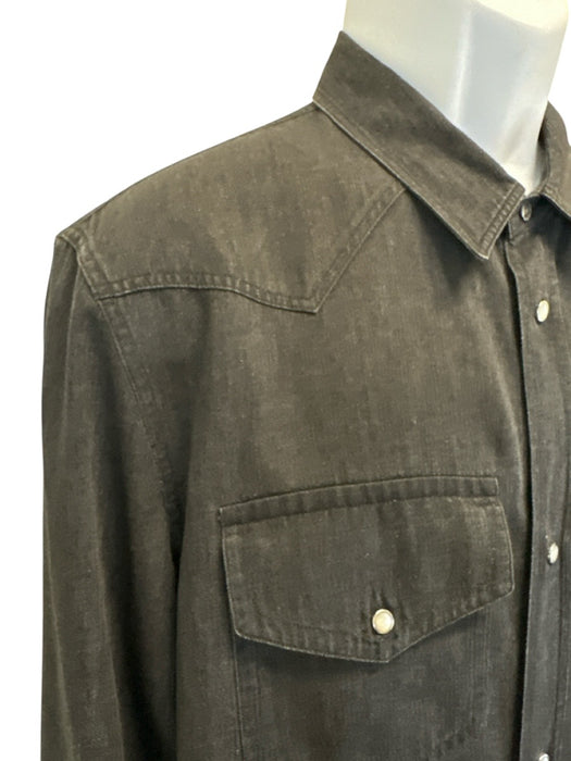 Louis Vuitton Size XXL Faded Black Cotton Solid Western Men's Long Sleeve Shirt Faded Black / XXL