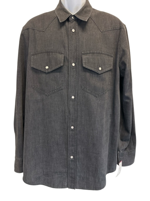 Louis Vuitton Size XXL Faded Black Cotton Solid Western Men's Long Sleeve Shirt Faded Black / XXL
