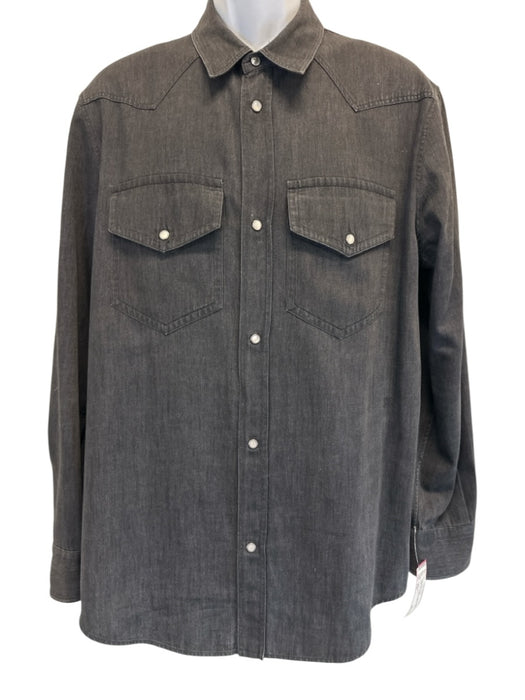 Louis Vuitton Size XXL Faded Black Cotton Solid Western Men's Long Sleeve Shirt Faded Black / XXL