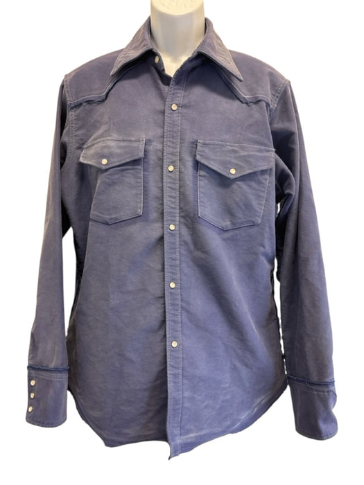 Mason Martin Size 42 Blue Cotton Solid Button Up Seam Detail Long Sleeve Shirt Blue / 42