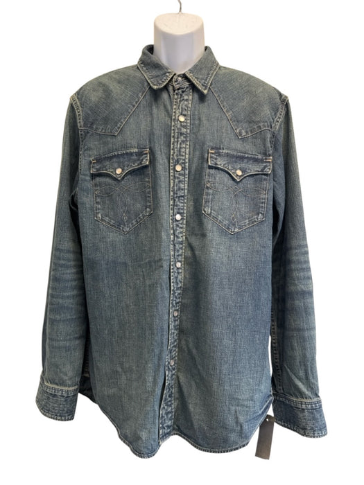 RRL Size XL med light wash Cotton Solid Western Button up Long Sleeve Shirt med light wash / XL
