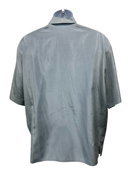 Bottega Veneta Size 50 Blue Silk Solid Button Up Men's Short Sleeve Blue / 50