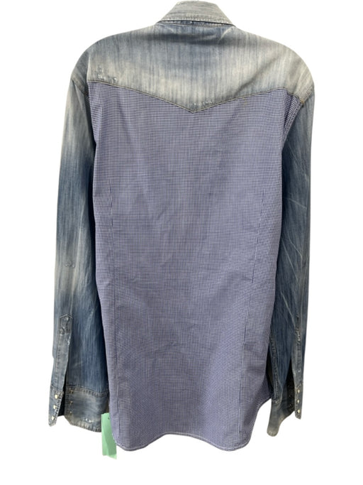 Dsquared Size 56 Blue Cotton Gingham Denim Accent Button up Long Sleeve Shirt Blue / 56