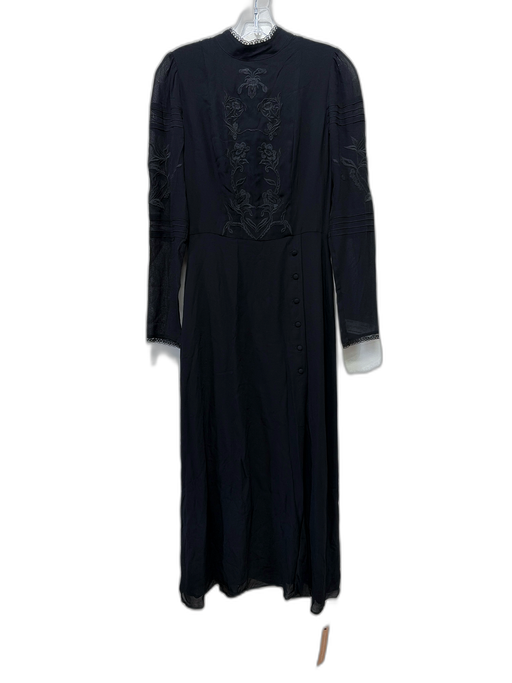 Reformation Size 2 Black Viscose Long Sleeve Semi Sheer Button Detail Dress Black / 2