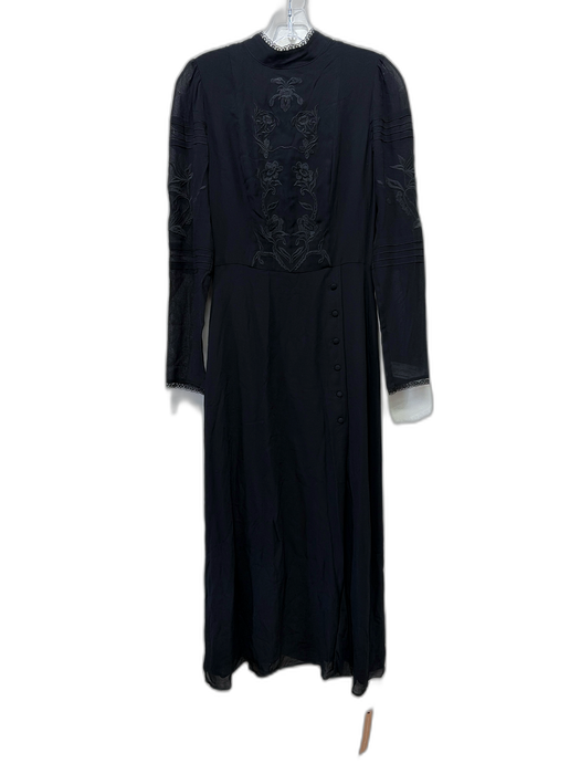 Reformation Size 2 Black Viscose Long Sleeve Semi Sheer Button Detail Dress Black / 2