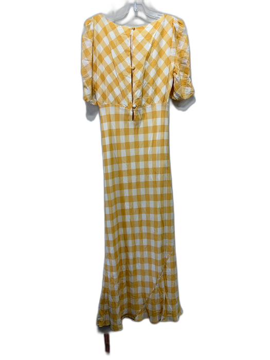 Reformation Size 6 Yellow & White Viscose Gingham Short Sleeve Dress Yellow & White / 6