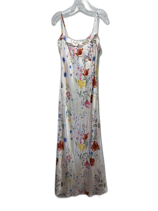 Reformation Size M Cream White & Multi Silk Floral Spaghetti Strap Slip Dress Cream White & Multi / M