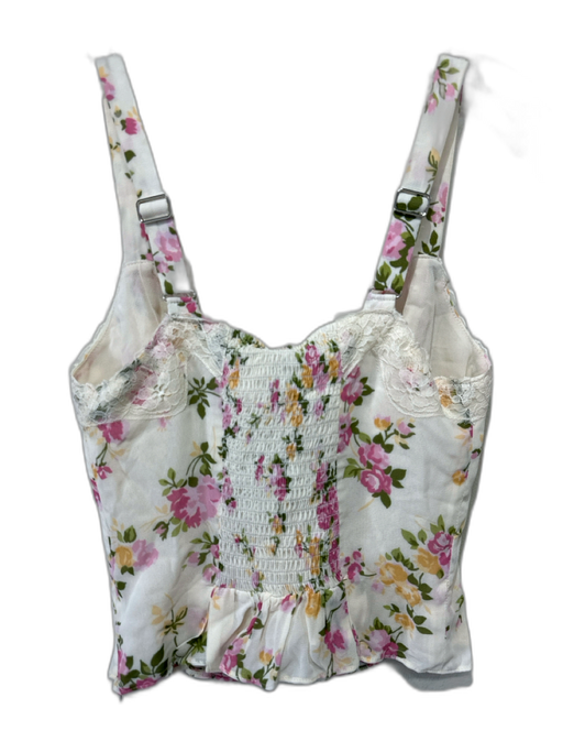 Reformation Size 4/2 Cream, Green & Pink Viscose Floral Lace Detail Skirt Set Cream, Green & Pink / 4/2
