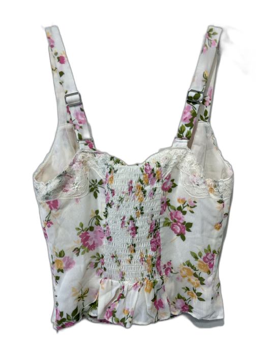 Reformation Size 4/2 Cream, Green & Pink Viscose Floral Lace Detail Skirt Set Cream, Green & Pink / 4/2