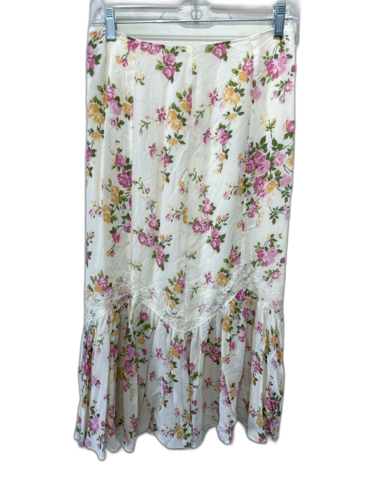 Reformation Size 4/2 Cream, Green & Pink Viscose Floral Lace Detail Skirt Set Cream, Green & Pink / 4/2