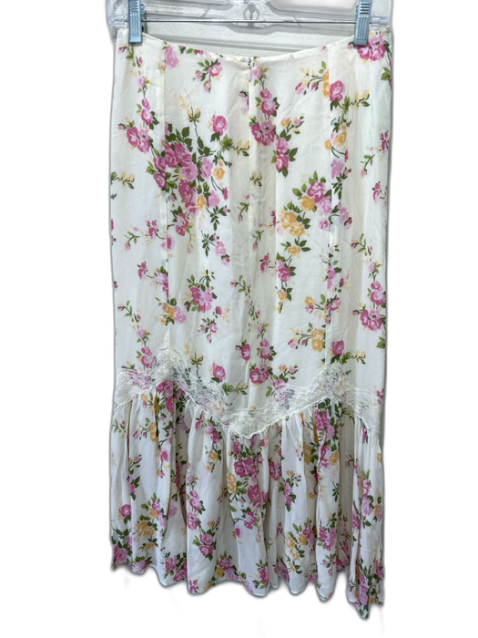 Reformation Size 4/2 Cream, Green & Pink Viscose Floral Lace Detail Skirt Set Cream, Green & Pink / 4/2