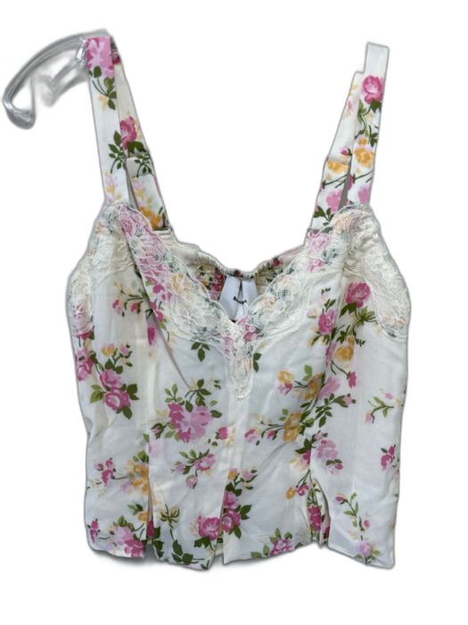 Reformation Size 4/2 Cream, Green & Pink Viscose Floral Lace Detail Skirt Set Cream, Green & Pink / 4/2
