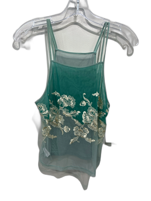 La Perla Size 10 Seafoam Green & Cream Viscose Blend Mesh Floral Embroidery Top Seafoam Green & Cream / 10