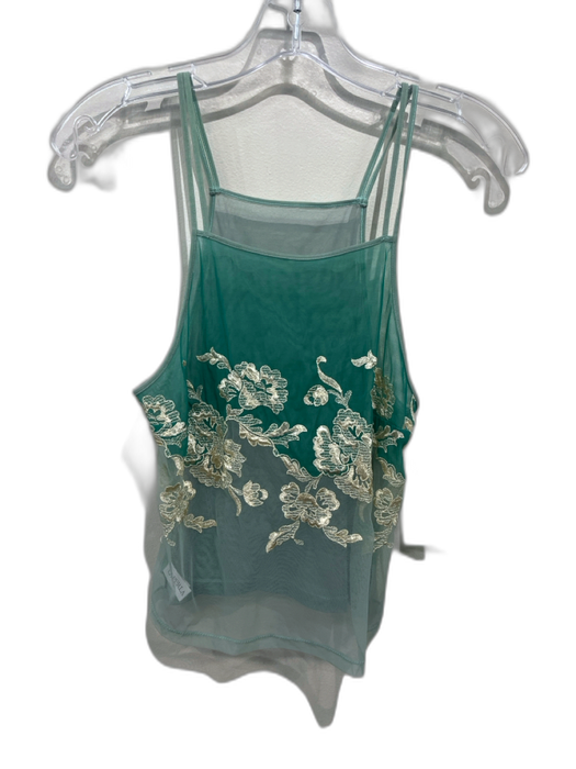 La Perla Size 10 Seafoam Green & Cream Viscose Blend Mesh Floral Embroidery Top Seafoam Green & Cream / 10