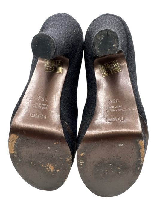 Fendi Shoe Size 39.5 Gray & Gold Felted Wool Lace Up Detail Stiletto Booties Gray & Gold / 39.5