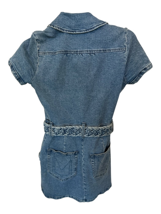 Show Me Your Mumu Size S Medium Wash Denim Collar Belt Front Zipper Mini Skirt Medium Wash / S