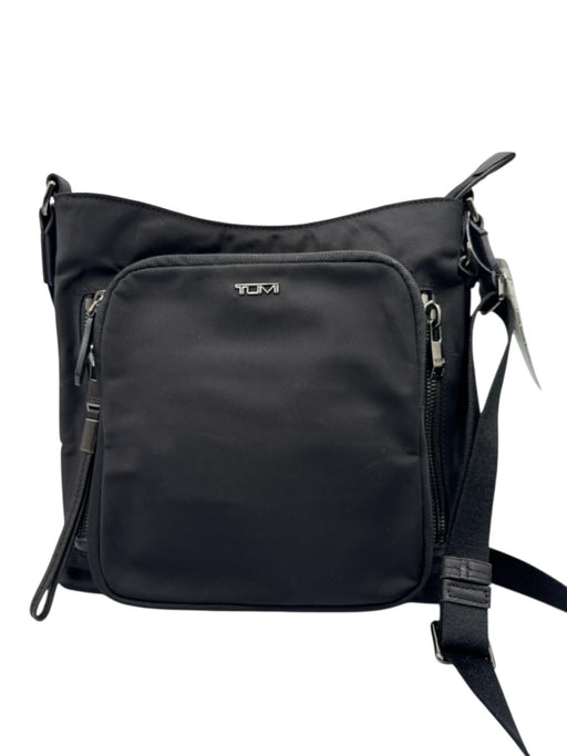 Tumi Black & Gunmetal Nylon Logo Zip Pocket Adjustable Strap Crossbody Bag Black & Gunmetal / Medium