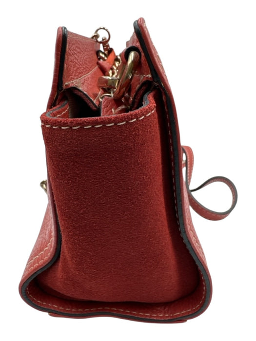 Mario Valentino Red & Gold Pebble Leather Suede Logo Detachable Chain Bag Red & Gold / Small
