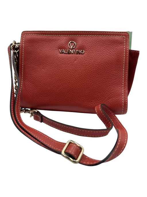 Mario Valentino Red & Gold Pebble Leather Suede Logo Detachable Chain Bag Red & Gold / Small