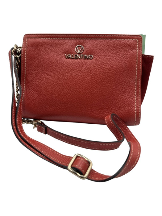 Mario Valentino Red & Gold Pebble Leather Suede Logo Detachable Chain Bag Red & Gold / Small
