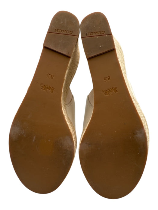 Coach Shoe Size 8.5 Cream & Gold Leather Raffia Base Platform Espadrille Sandals Cream & Gold / 8.5