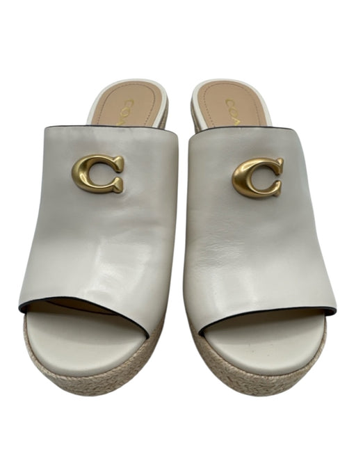 Coach Shoe Size 8.5 Cream & Gold Leather Raffia Base Platform Espadrille Sandals Cream & Gold / 8.5