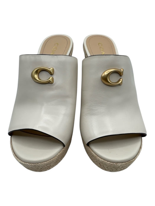 Coach Shoe Size 8.5 Cream & Gold Leather Raffia Base Platform Espadrille Sandals Cream & Gold / 8.5