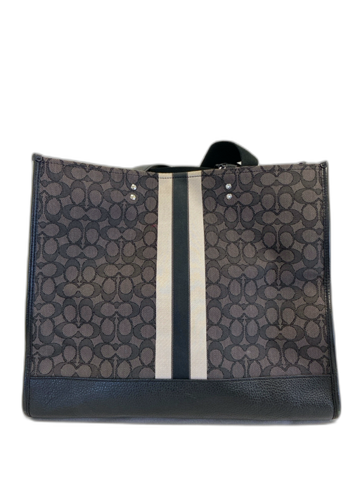 Coach Black, gray & white Leather Trim Monogram Canvas embossed logo Tote Bag Black, gray & white / Large