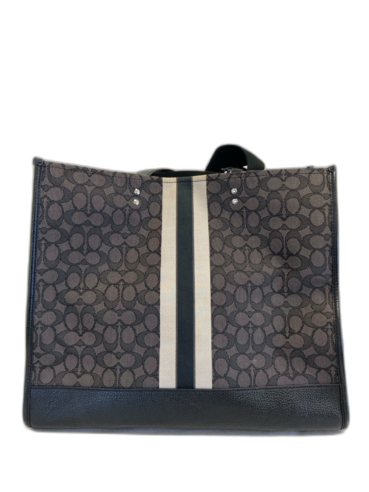 Coach Black, gray & white Leather Trim Monogram Canvas embossed logo Tote Bag Black, gray & white / Large
