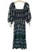 Cara Cara Size M Navy Blue, Green, White Cotton Puff 1/2 Sleeve Midi Dress Navy Blue, Green, White / M