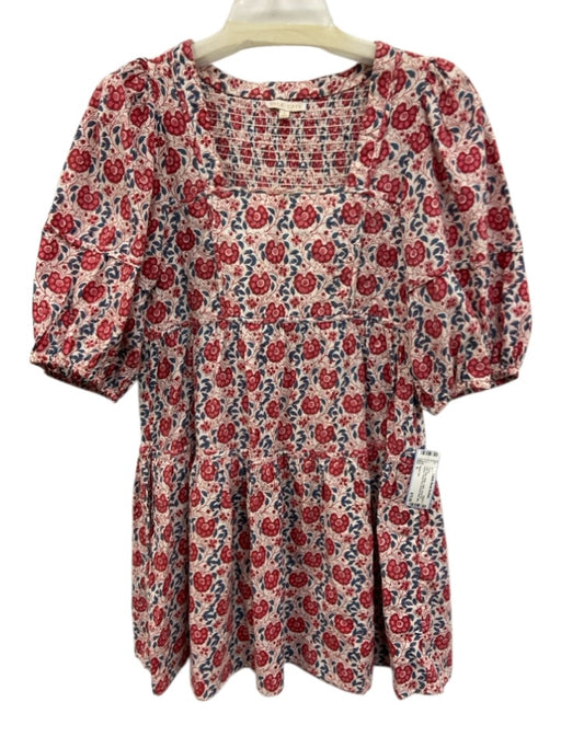 Anna Cate Size S Pink, Blue, White Cotton Short Puff Sleeve Floral Print Dress Pink, Blue, White / S