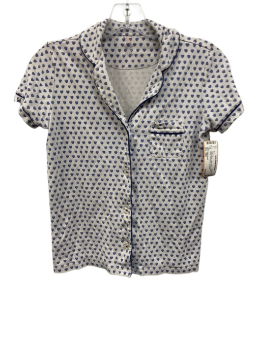 Roller Rabbit Size XXS Blue & White Cotton Hearts Button Down Short Set Blue & White / XXS