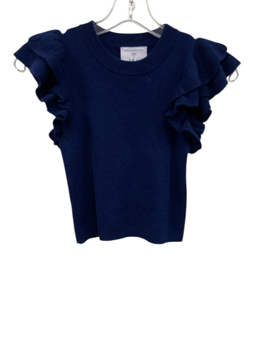 House of Wallace Size XXS Navy Blue Knit Ruffle Cap Sleeve Top Navy Blue / XXS