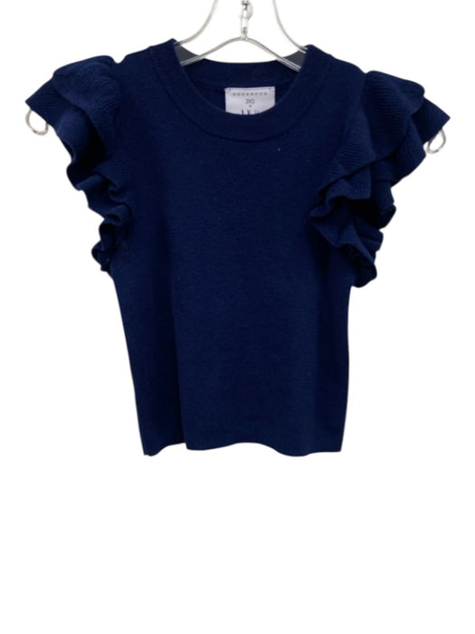 House of Wallace Size XXS Navy Blue Knit Ruffle Cap Sleeve Top Navy Blue / XXS