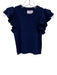 House of Wallace Size XXS Navy Blue Knit Ruffle Cap Sleeve Top Navy Blue / XXS
