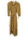 Perry Walker Size 3 Yellow & Cream Cotton Shirred Abstract Sash Midi Dress Yellow & Cream / 3