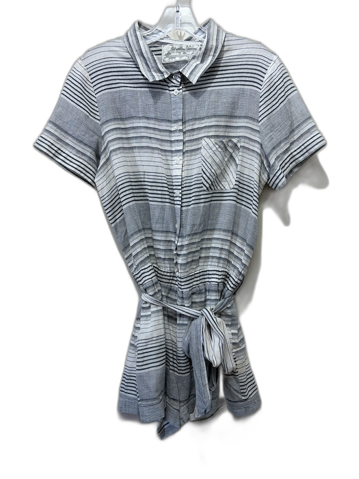 Sadie & Sage Size L White & Navy Blue Cotton Striped Short Sleeve Romper White & Navy Blue / L