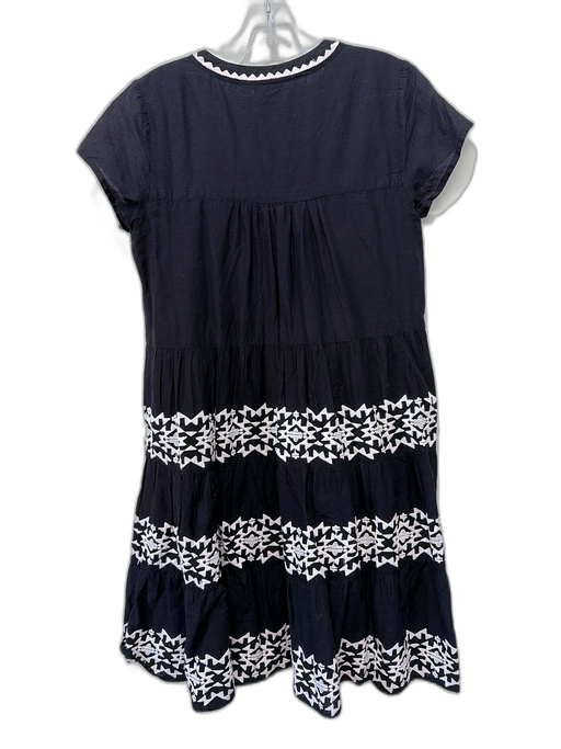 Roller Rabbit Size S Black & White Cotton Embroidered Geometric Cap Sleeve Dress Black & White / S