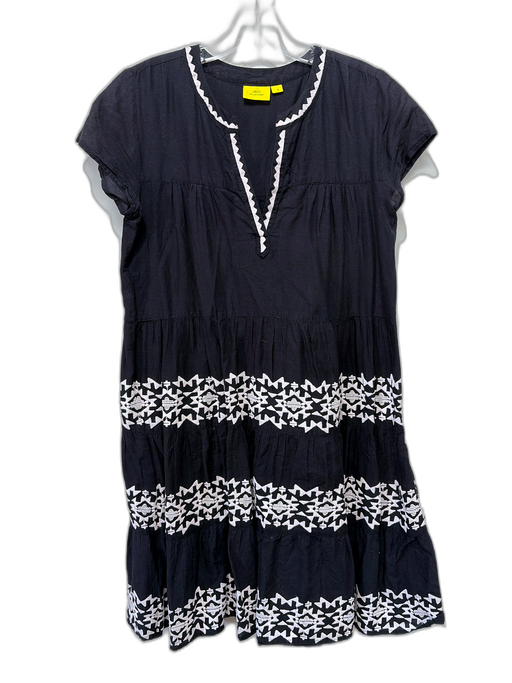 Roller Rabbit Size S Black & White Cotton Embroidered Geometric Cap Sleeve Dress Black & White / S