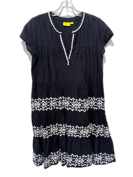 Roller Rabbit Size S Black & White Cotton Embroidered Geometric Cap Sleeve Dress Black & White / S