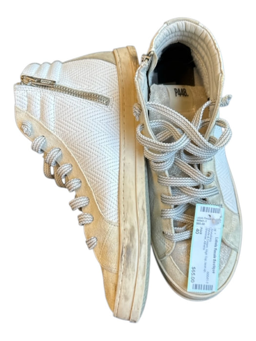 P448 Shoe Size 40 White & Cream High Top lace up Shimmer Sneakers White & Cream / 40