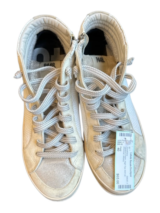 P448 Shoe Size 40 White & Cream High Top lace up Shimmer Sneakers White & Cream / 40