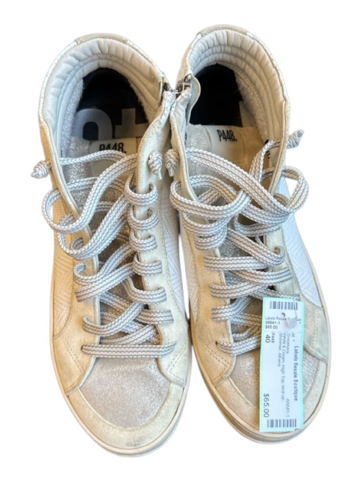 P448 Shoe Size 40 White & Cream High Top lace up Shimmer Sneakers White & Cream / 40