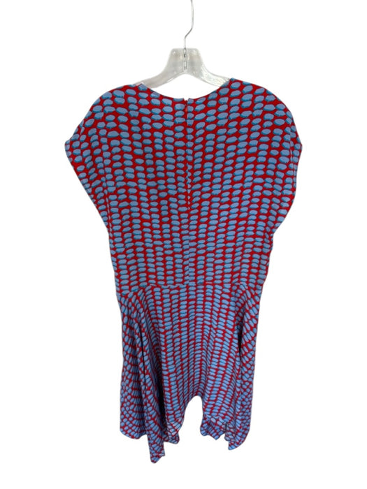 Stella McCartney Size 44 Red & Blue Silk V Neck Short Sleeve oval High Low Dress Red & Blue / 44