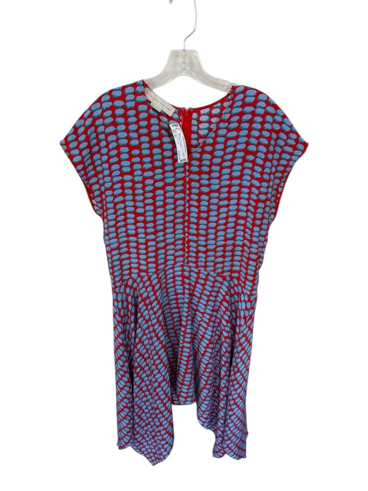 Stella McCartney Size 44 Red & Blue Silk V Neck Short Sleeve oval High Low Dress Red & Blue / 44