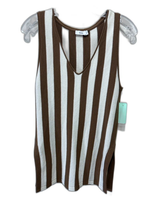 Closed Size Est S Brown & Cream White Cotton Blend Textured Knit Striped Top Brown & Cream White / Est S