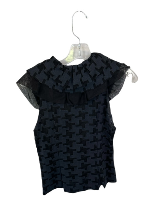 Doncaster Size 4 Black Nylon Embroidered Ruffle Collar short sleeve Top Black / 4