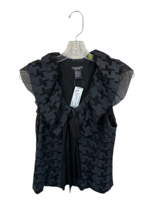 Doncaster Size 4 Black Nylon Embroidered Ruffle Collar short sleeve Top Black / 4