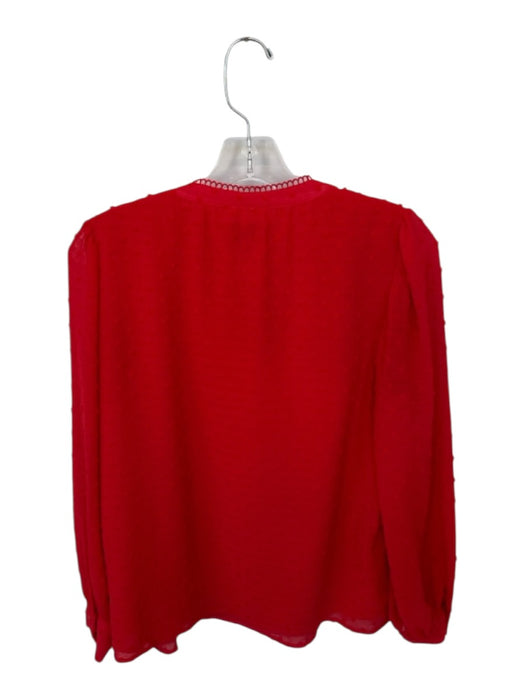 CeCe Size Small Red Polyester Embroidered V Neck Pleat Top Red / Small