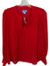 CeCe Size Small Red Polyester Embroidered V Neck Pleat Top Red / Small